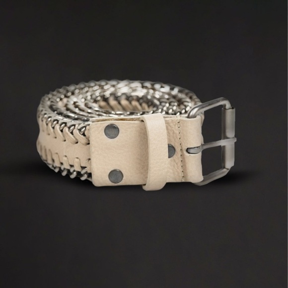 Rebecca Minkoff Cream and Brown Leather Chain 
Edge-Laced-Chain Leather Belt main image 9